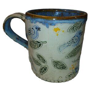 Say Love Pottery Blue Bird and Leave Hand Thrown Hand Painted Heavy Mug Artisian